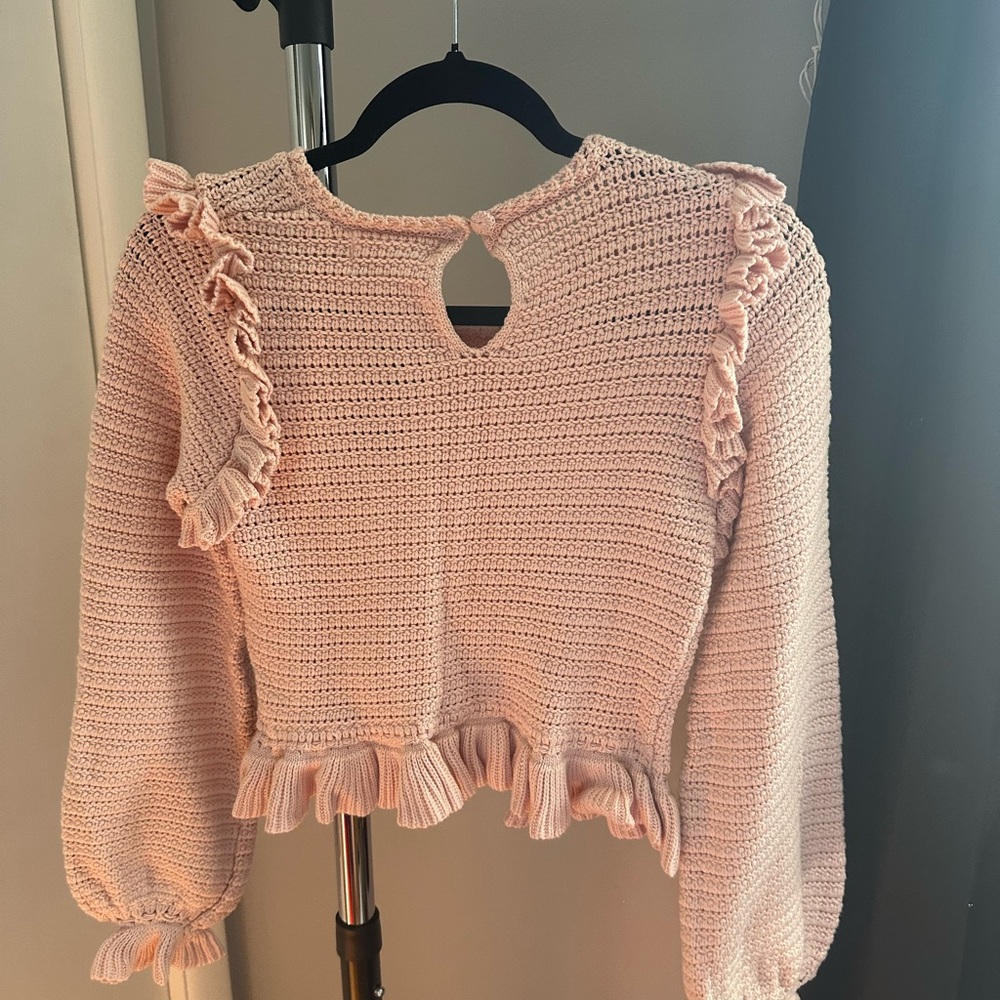 Pink Ruffled Knit Sweater NWT - Picture 2 of 2